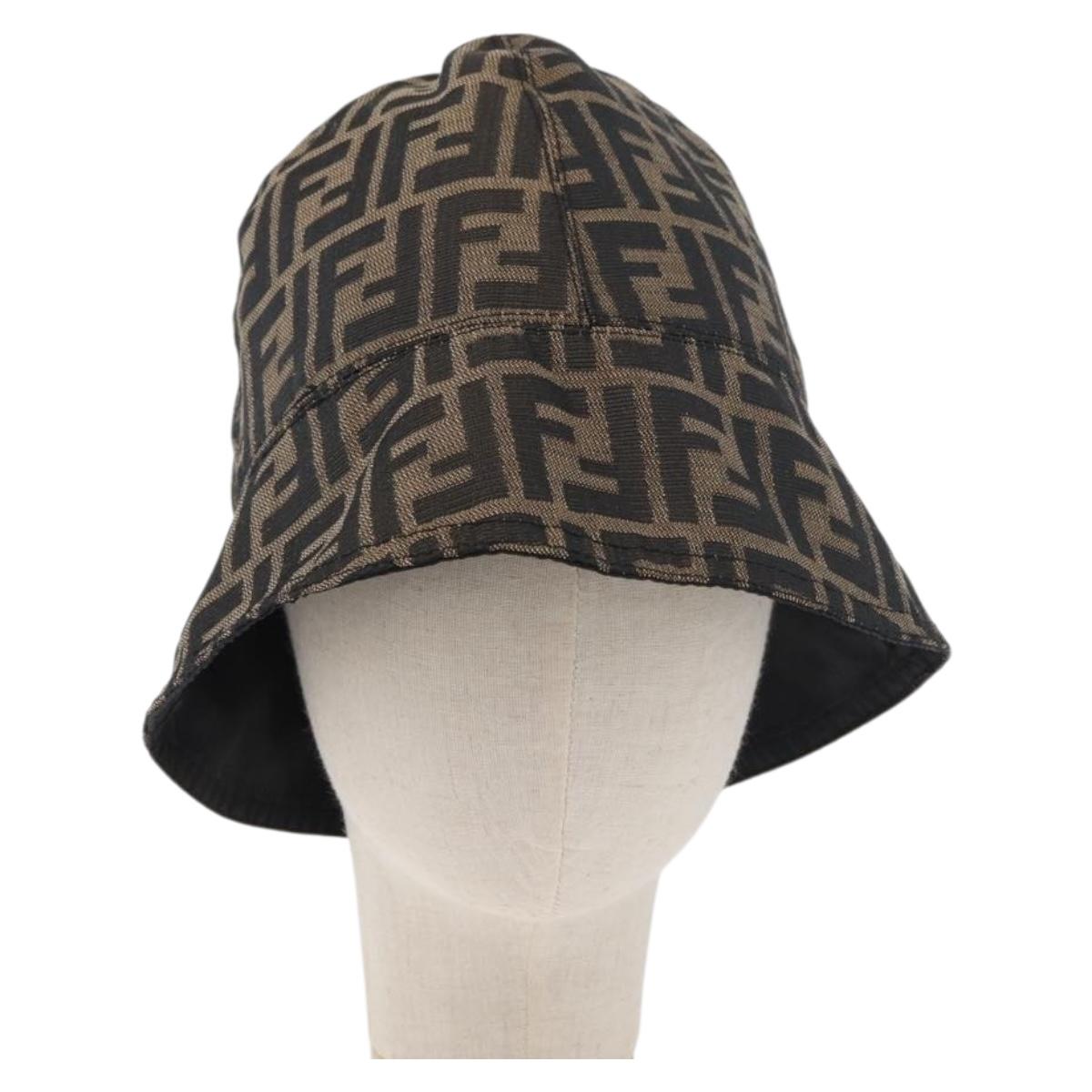 FENDI Zucca Canvas Bucket Hat Black Brown Auth 177661A