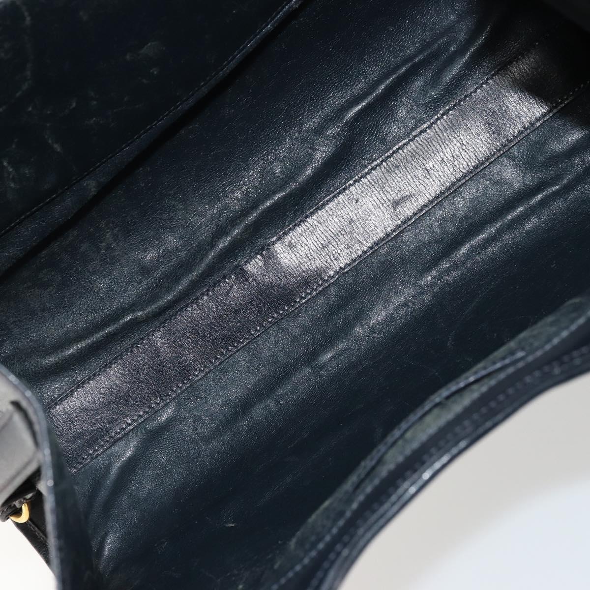 GUCCI Hand Bag Leather Navy Gold Auth 177664