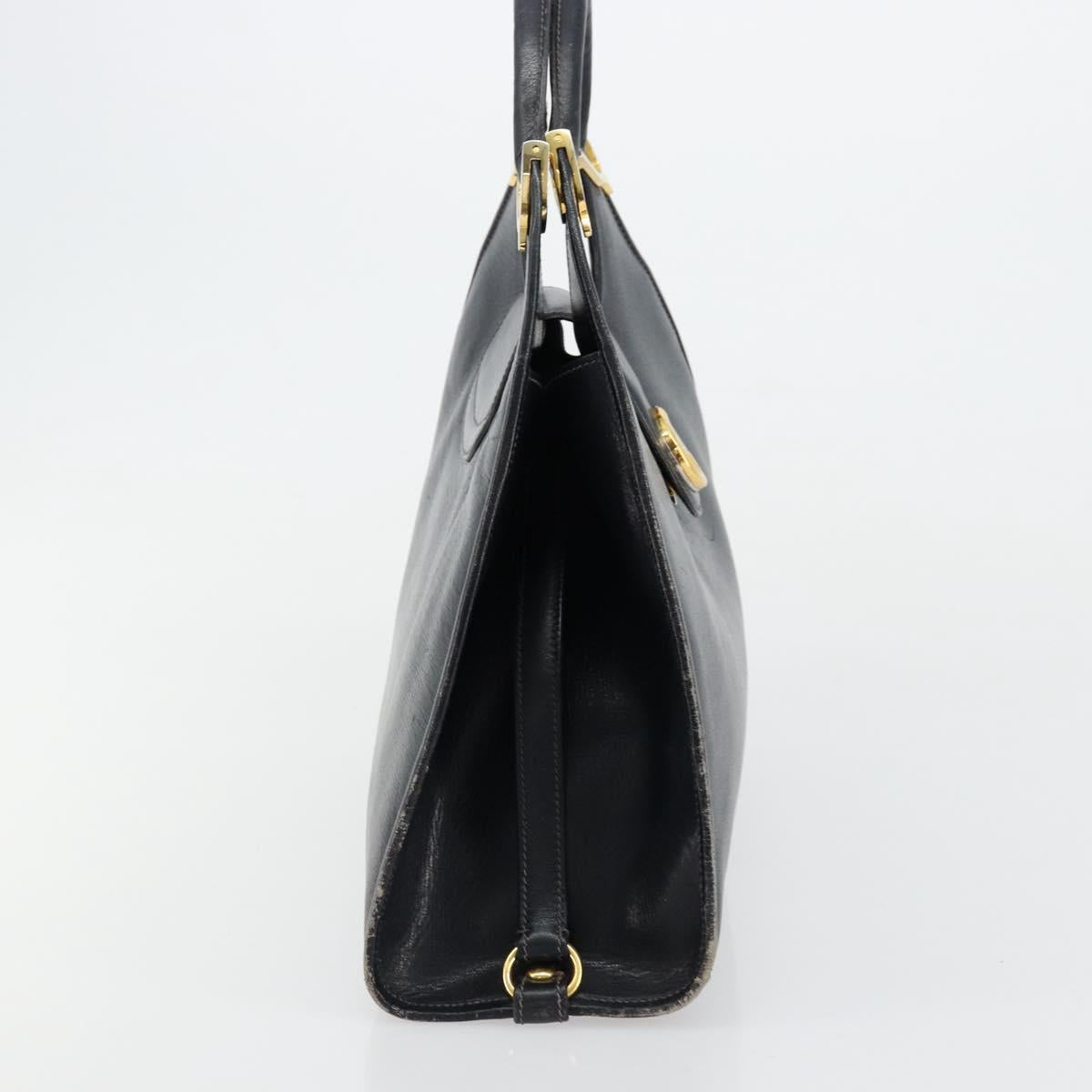 GUCCI Hand Bag Leather Navy Gold Auth 177664