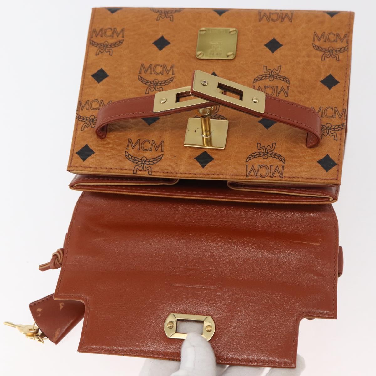MCM Vicetos Logogram Hand Bag PVC Leather Brown Gold Auth 177665A