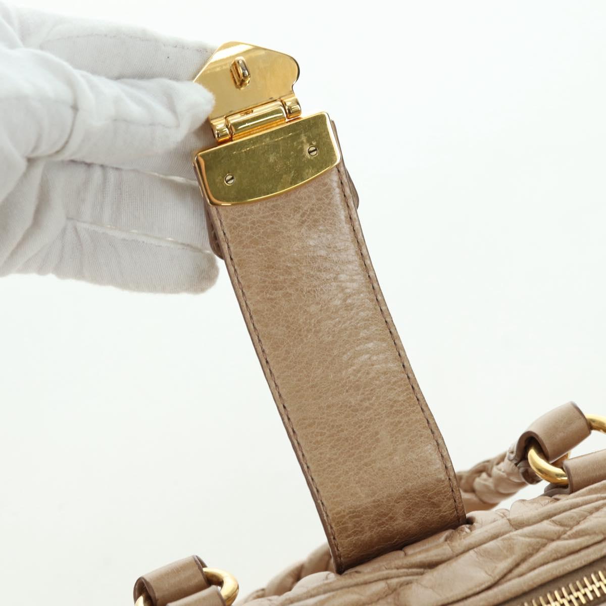 Miu Miu Matelasse Hand Bag Leather 2way Beige Gold Auth 177667V