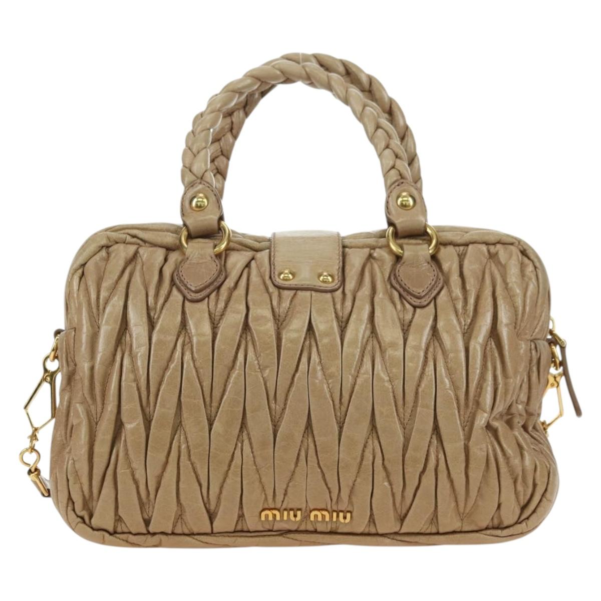 Miu Miu Matelasse Hand Bag Leather 2way Beige Gold Auth 177667V