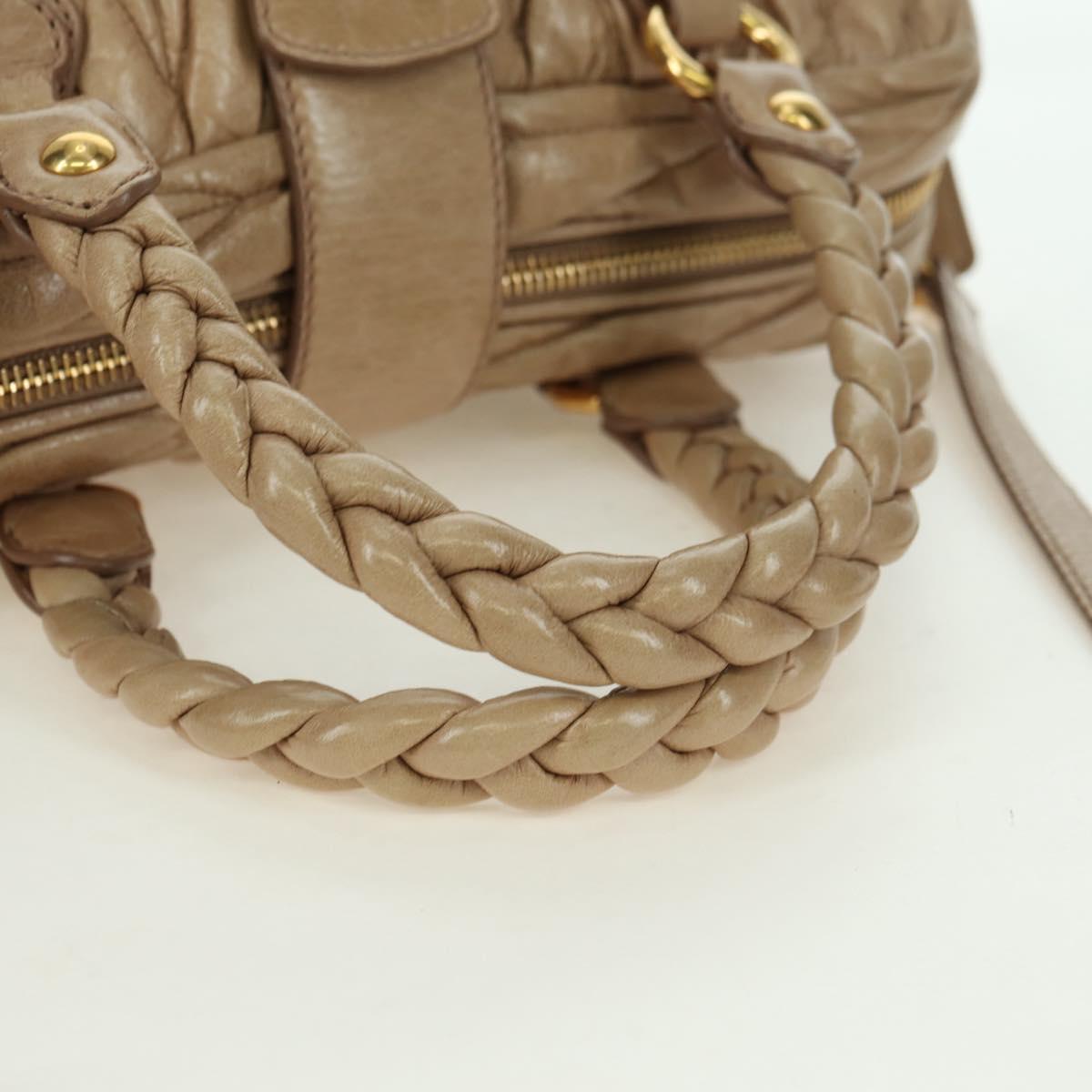 Miu Miu Matelasse Hand Bag Leather 2way Beige Gold Auth 177667V