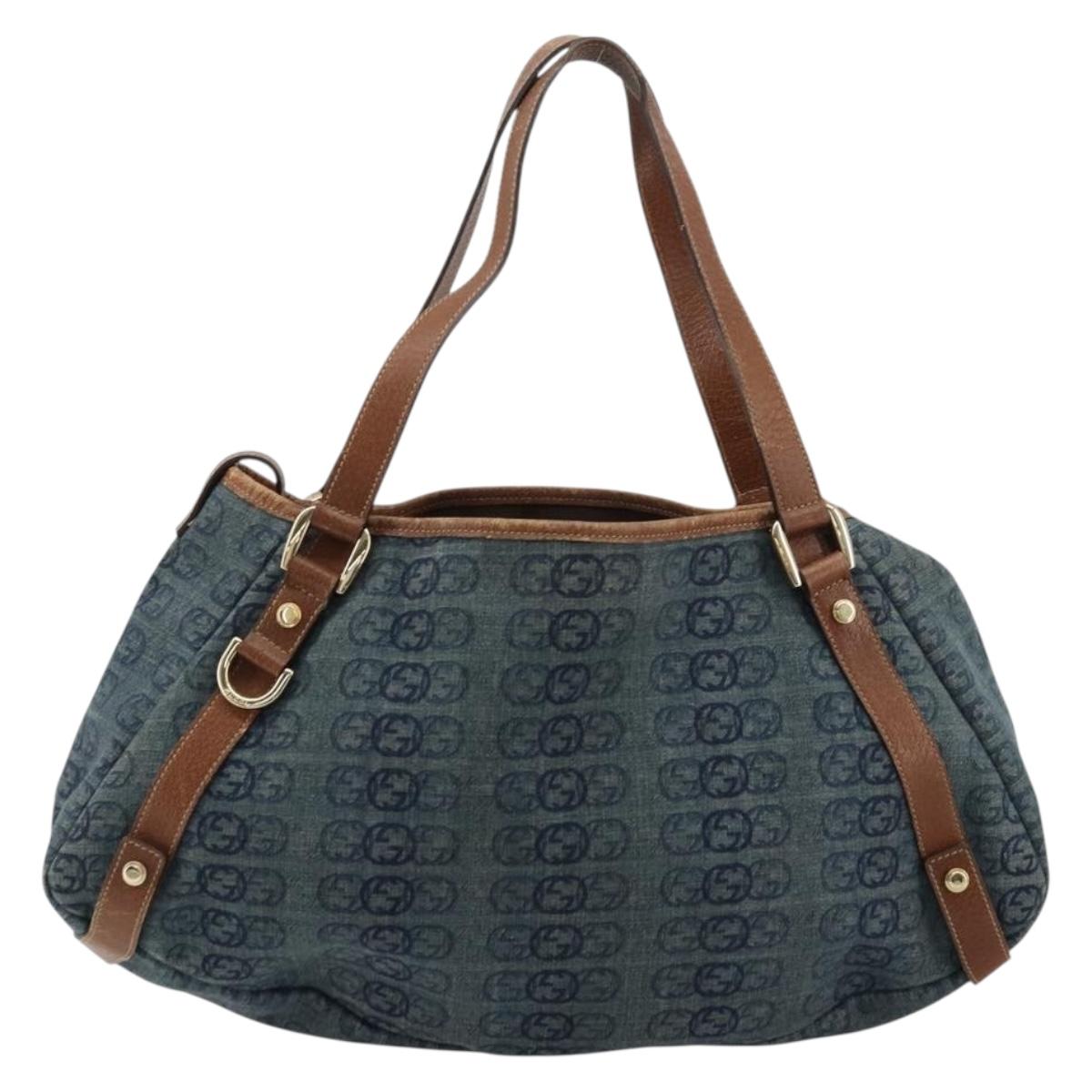 GUCCI GG Canvas Interlocking G Abbey Tote Bag Denim Blue Gold 130736 Auth 177670