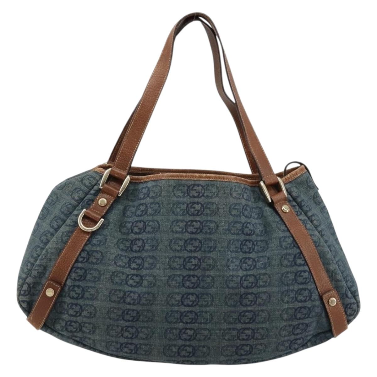 GUCCI GG Canvas Interlocking G Abbey Tote Bag Denim Blue Gold 130736 Auth 177670
