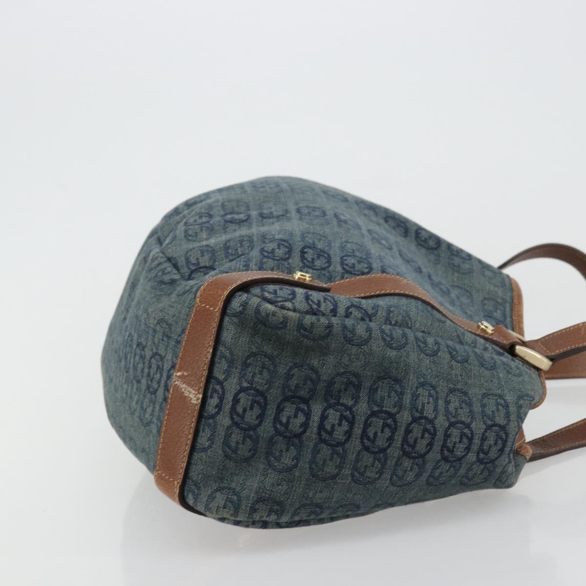 GUCCI GG Canvas Interlocking G Abbey Tote Bag Denim Blue Gold 130736 Auth 177670