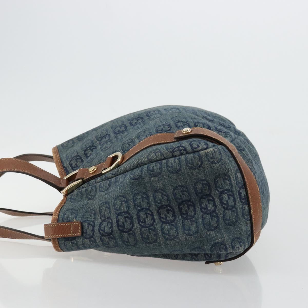 GUCCI GG Canvas Interlocking G Abbey Tote Bag Denim Blue Gold 130736 Auth 177670
