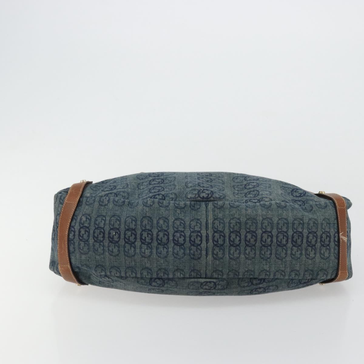 GUCCI GG Canvas Interlocking G Abbey Tote Bag Denim Blue Gold 130736 Auth 177670