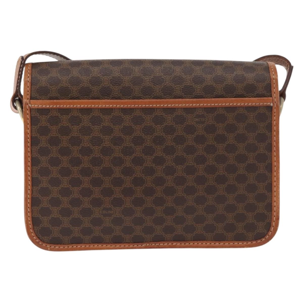 CELINE Macadam Canvas Shoulder Bag PVC Leather Brown Gold Auth 177673A