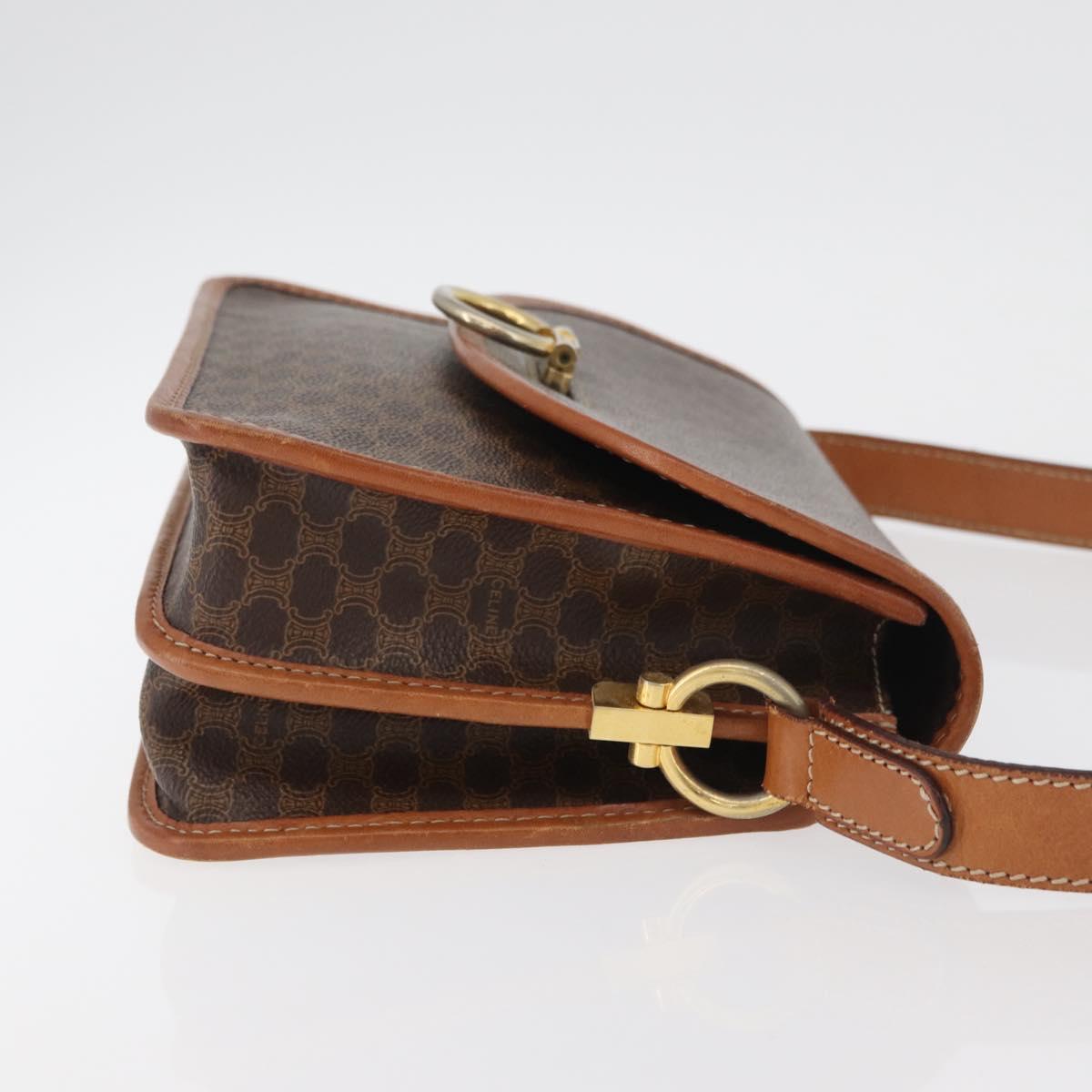 CELINE Macadam Canvas Shoulder Bag PVC Leather Brown Gold Auth 177673A