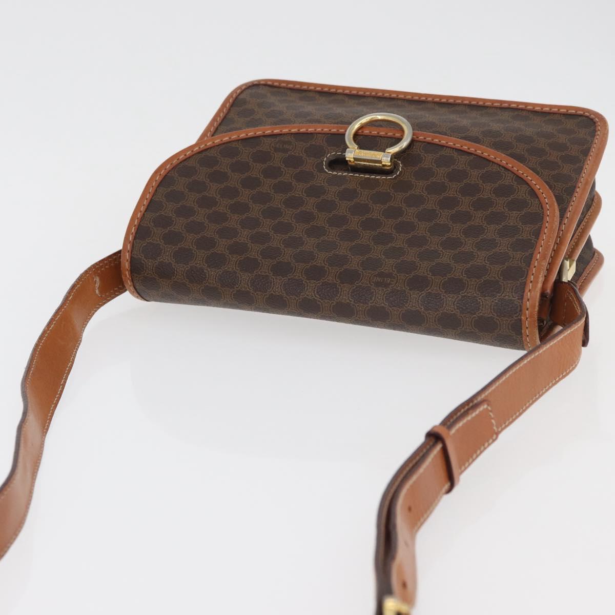 CELINE Macadam Canvas Shoulder Bag PVC Leather Brown Gold Auth 177673A