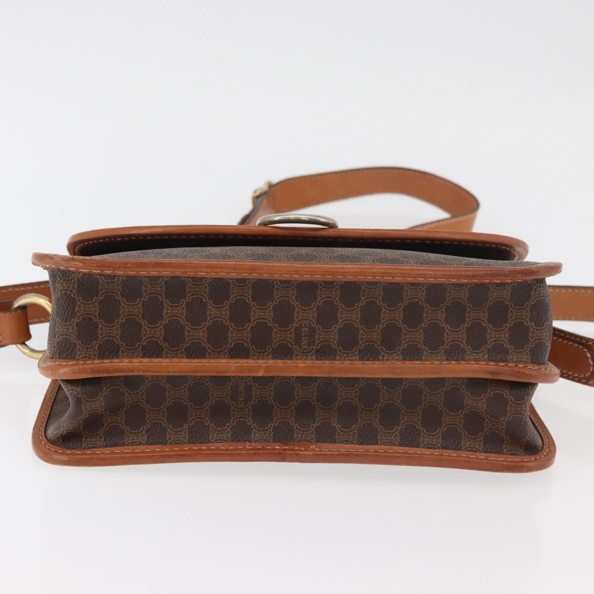 CELINE Macadam Canvas Shoulder Bag PVC Leather Brown Gold Auth 177673A