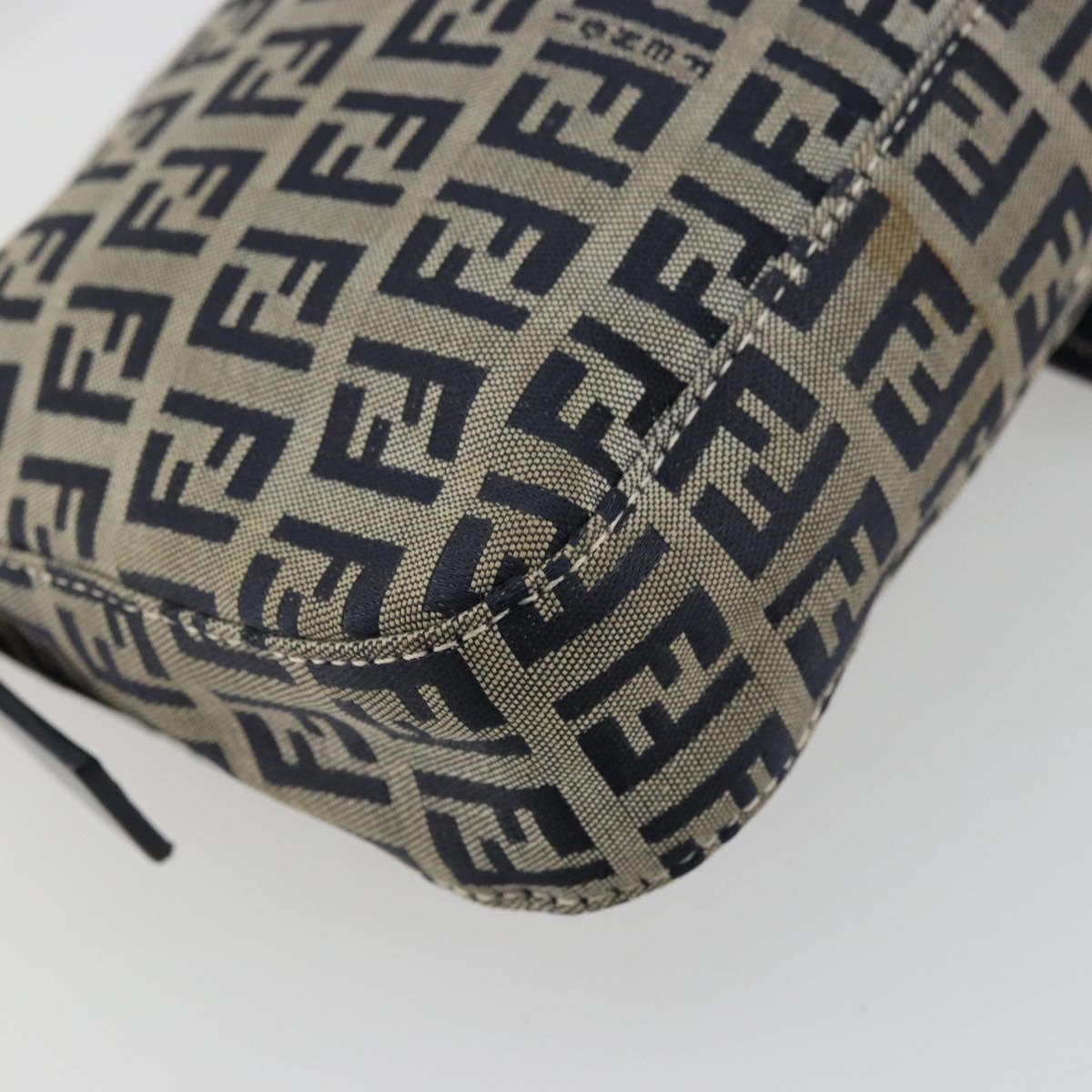 FENDI Zucchino Canvas Mamma Baguette Shoulder Bag Navy Silver Auth 177677A