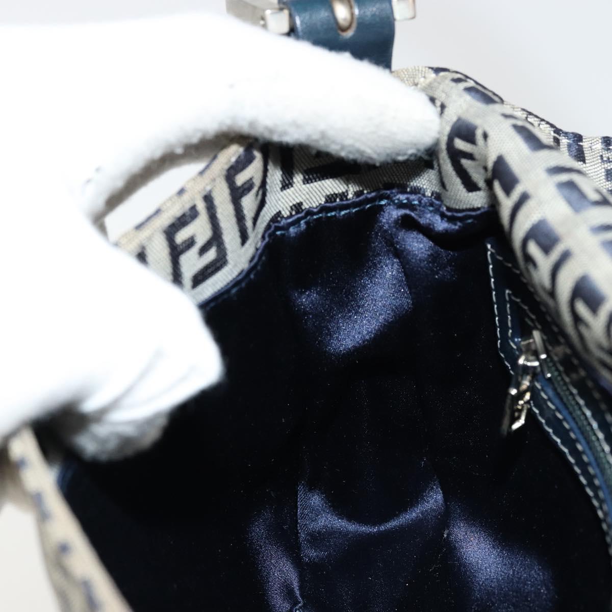 FENDI Zucchino Canvas Mamma Baguette Shoulder Bag Navy Silver Auth 177677A
