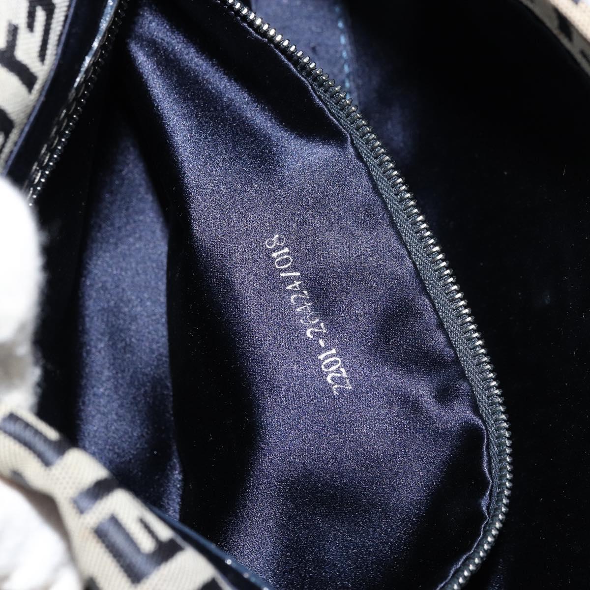 FENDI Zucchino Canvas Mamma Baguette Shoulder Bag Navy Silver Auth 177677A