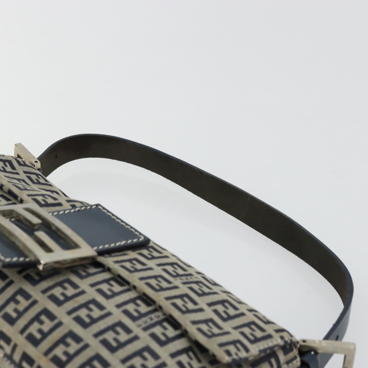 FENDI Zucchino Canvas Mamma Baguette Shoulder Bag Navy Silver Auth 177677A