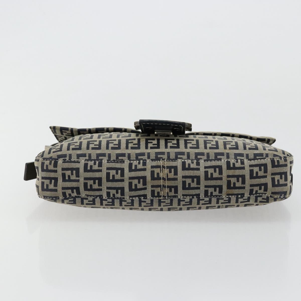 FENDI Zucchino Canvas Mamma Baguette Shoulder Bag Navy Silver Auth 177677A