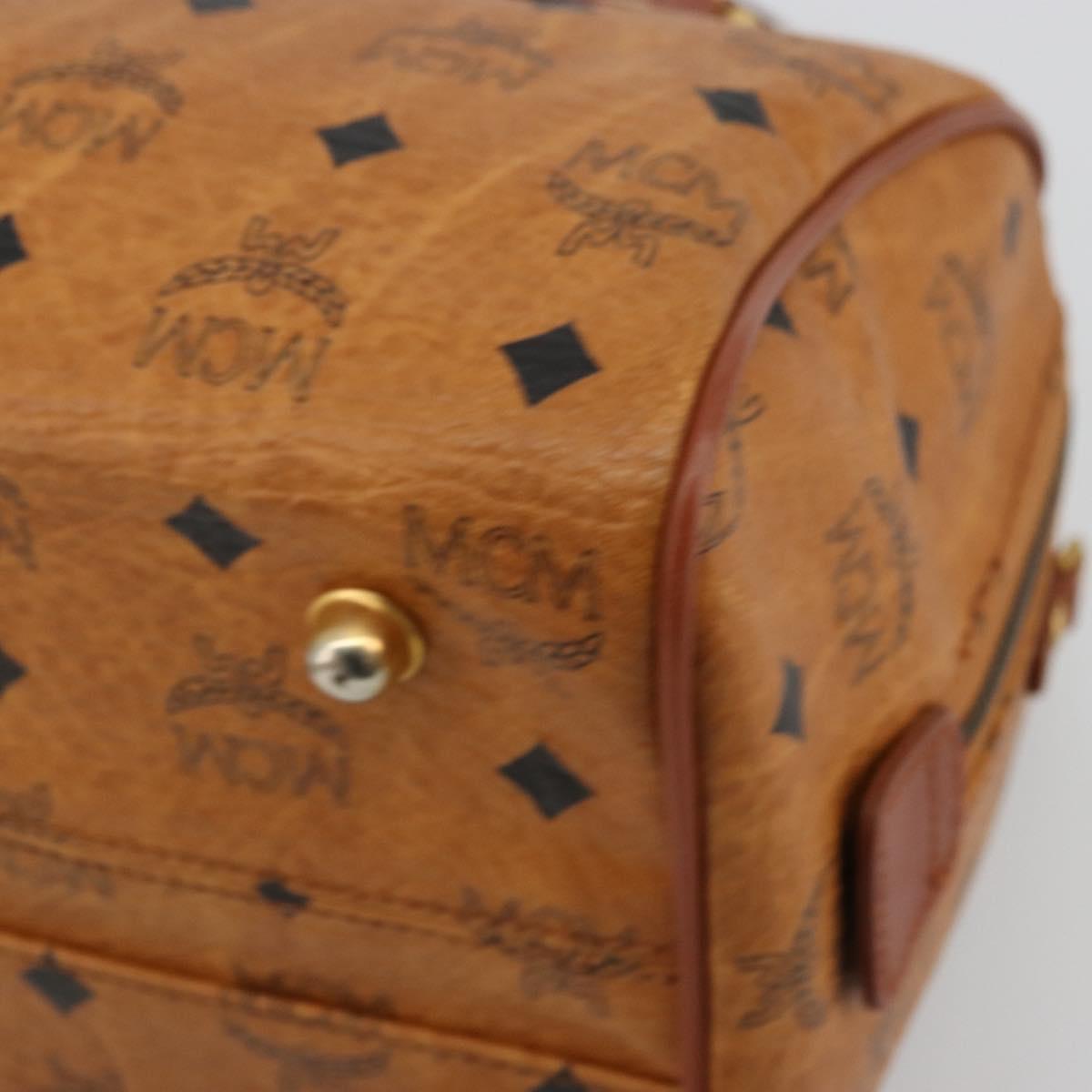 MCM Logogram Vicetos Boston Bag PVC Brown Gold Auth 177680
