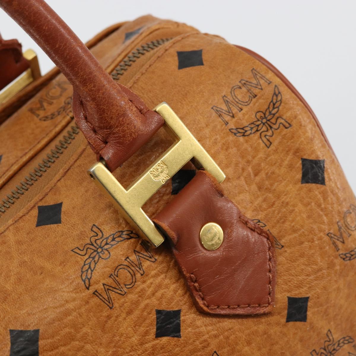MCM Logogram Vicetos Boston Bag PVC Brown Gold Auth 177680