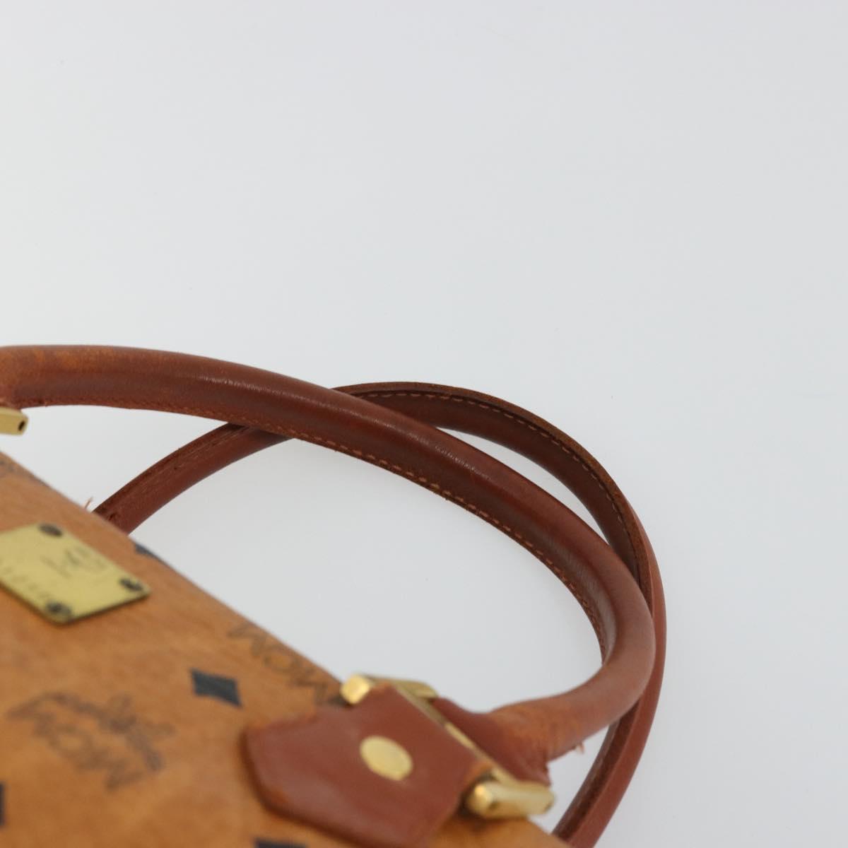 MCM Logogram Vicetos Boston Bag PVC Brown Gold Auth 177680
