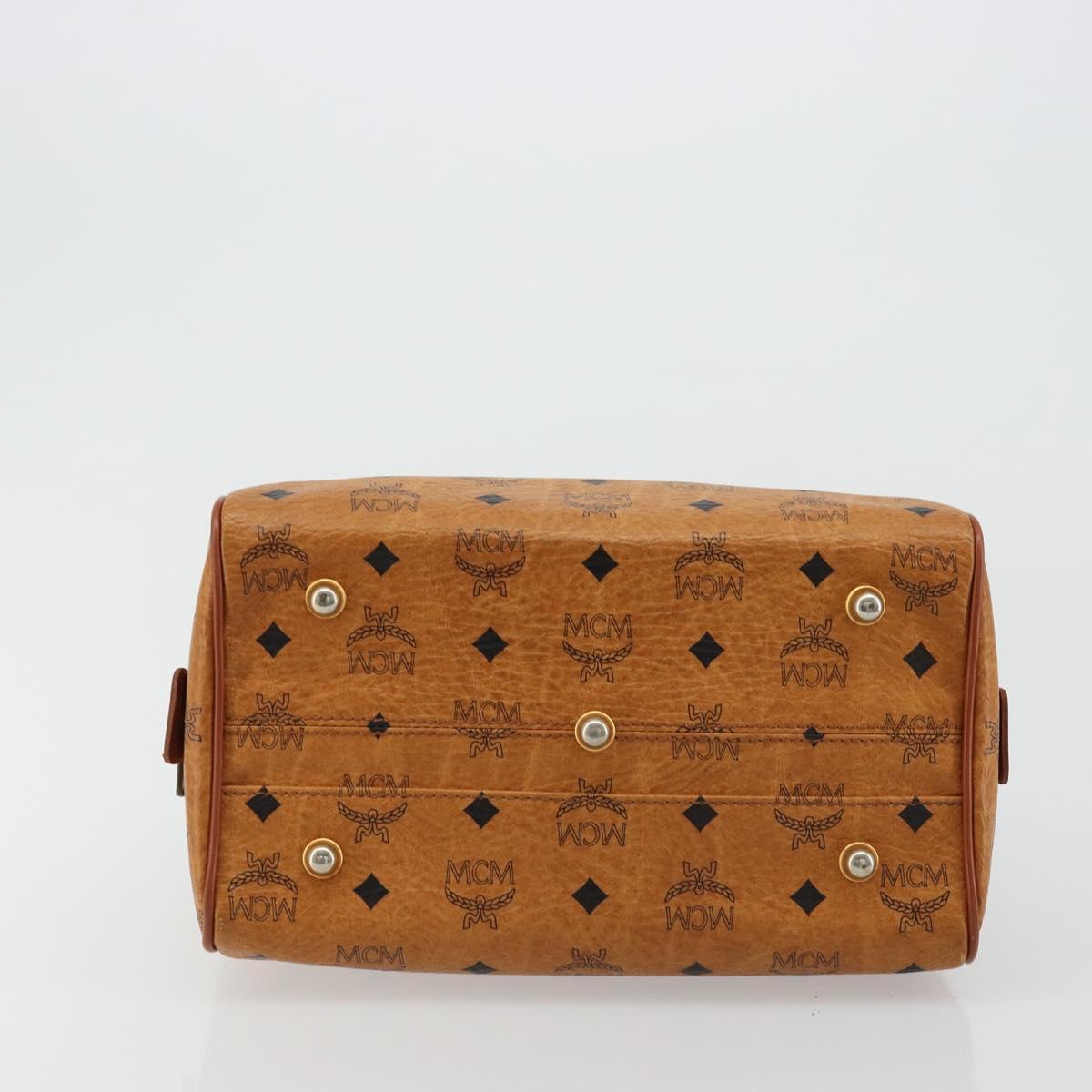 MCM Logogram Vicetos Boston Bag PVC Brown Gold Auth 177680