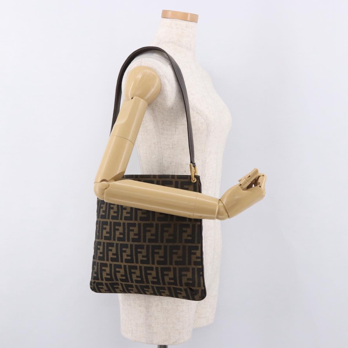 FENDI Zucca Canvas Mamma Baguette Shoulder Bag Brown Black Auth 177684A