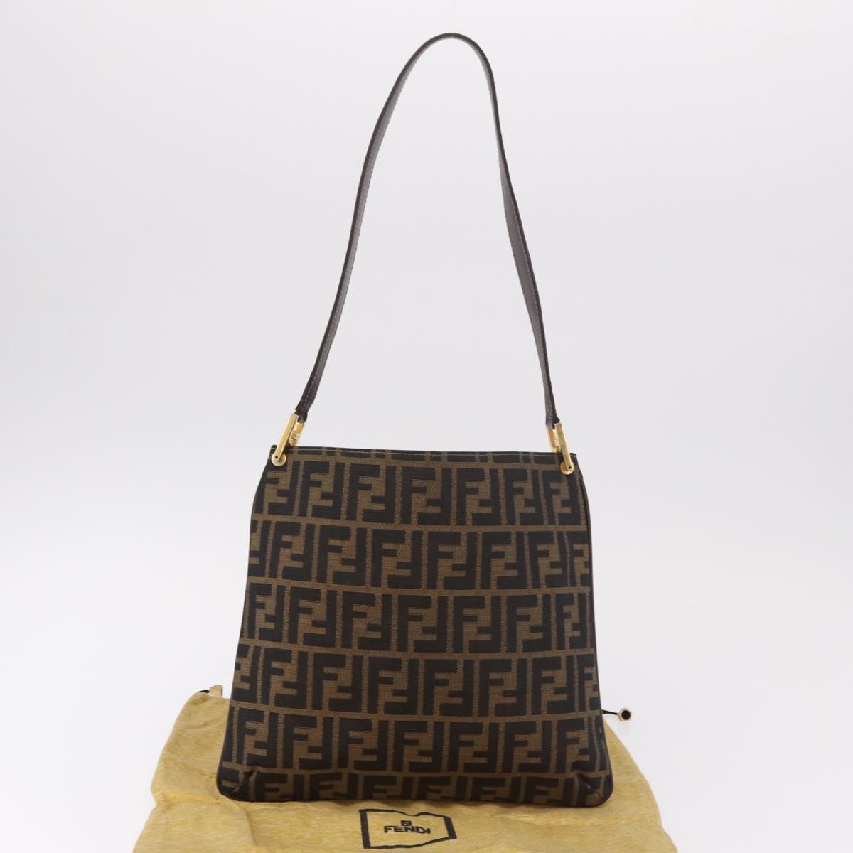 FENDI Zucca Canvas Mamma Baguette Shoulder Bag Brown Black Auth 177684A