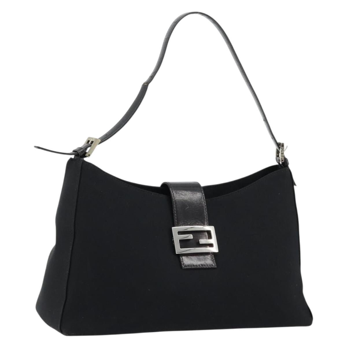 FENDI Shoulder Bag Black Silver Auth 177685