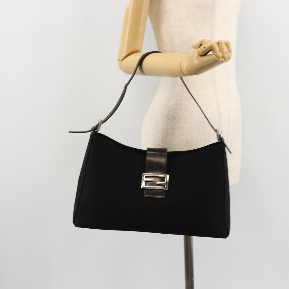 FENDI Shoulder Bag Black Silver Auth 177685