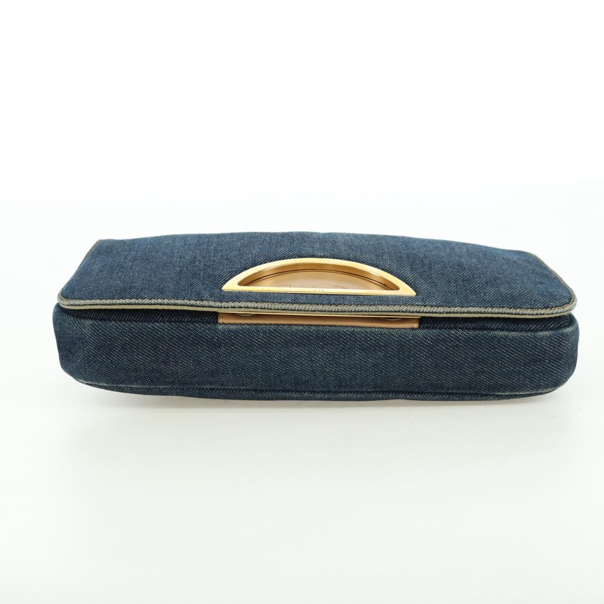 Christian Dior Maris Pearl Shoulder Bag Denim Navy Gold Auth 177688V