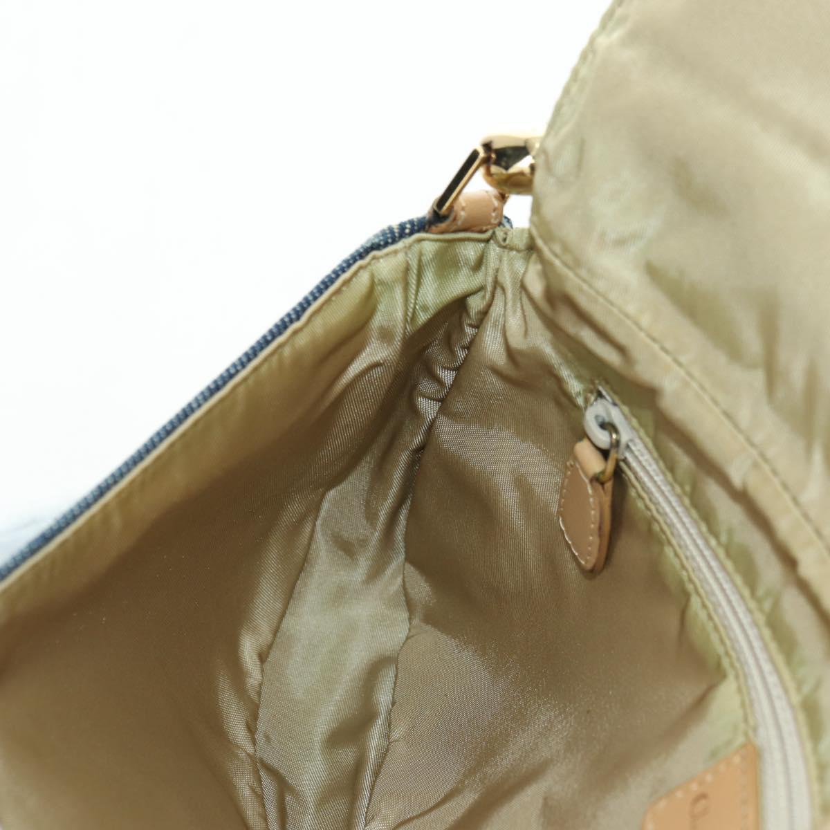 Christian Dior Maris Pearl Shoulder Bag Denim Navy Gold Auth 177688V