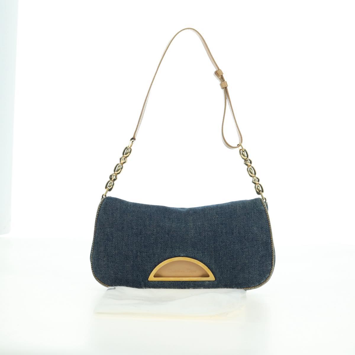 Christian Dior Maris Pearl Shoulder Bag Denim Navy Gold Auth 177688V