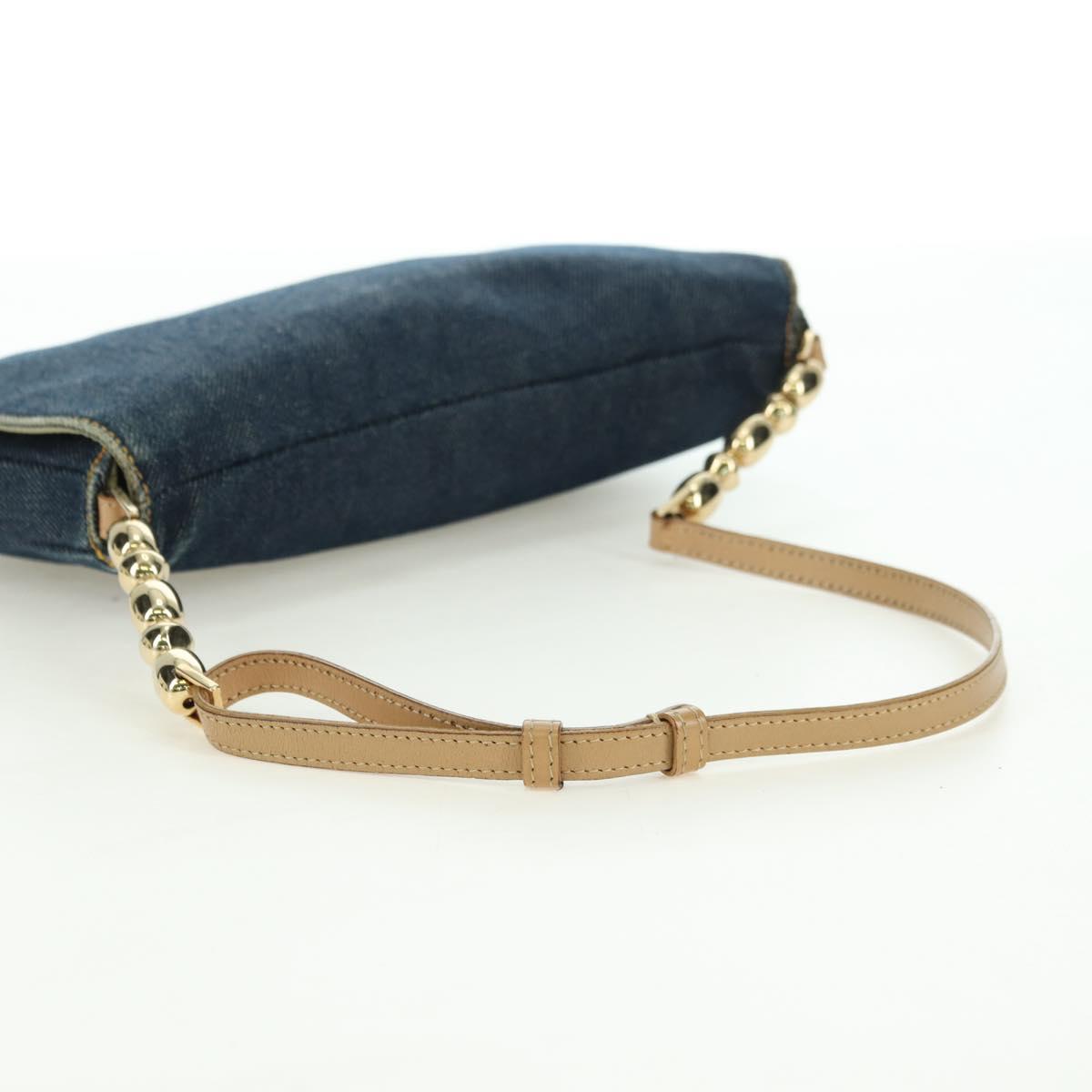 Christian Dior Maris Pearl Shoulder Bag Denim Navy Gold Auth 177688V