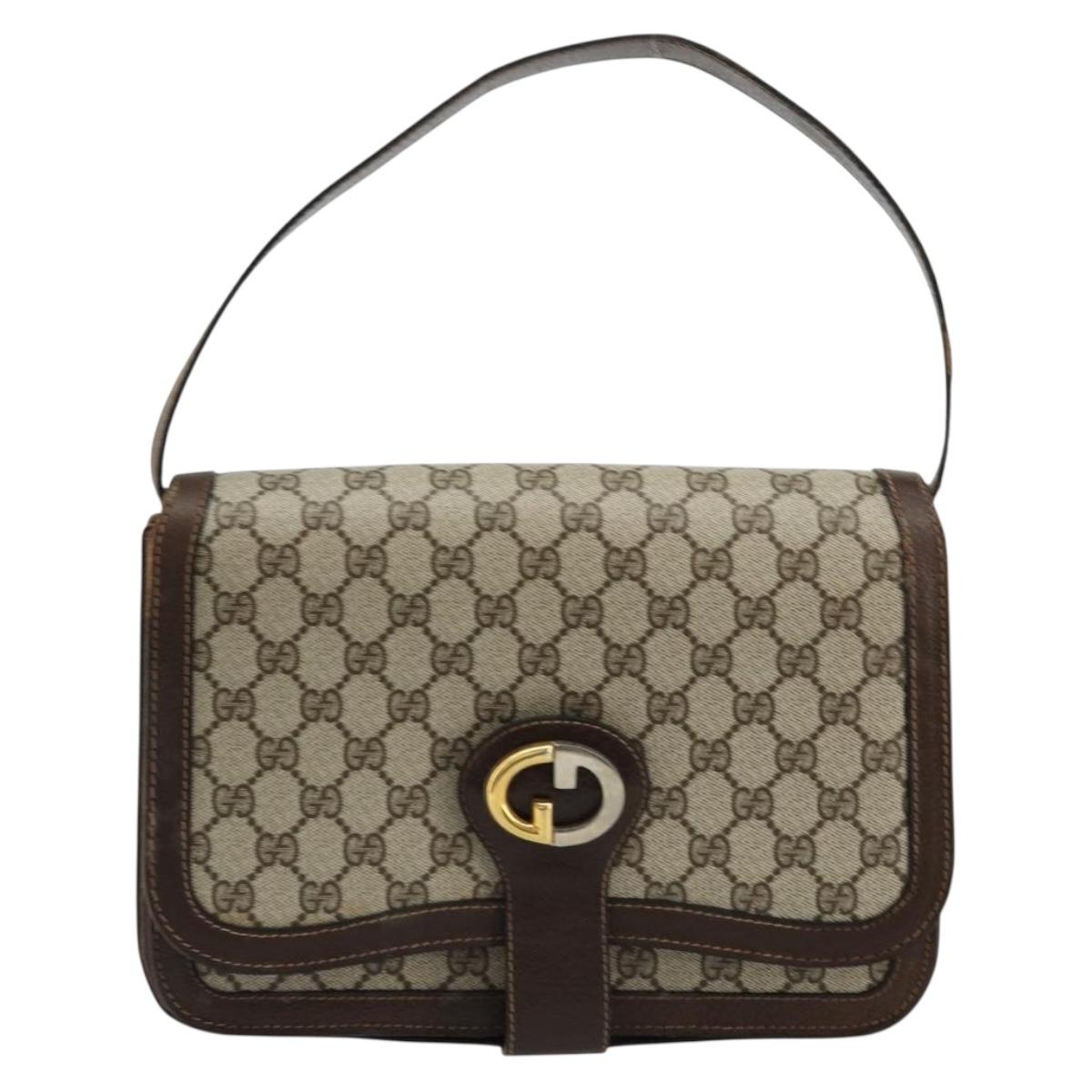 GUCCI GG Supreme Shoulder Bag PVC Beige Gold Auth 177691