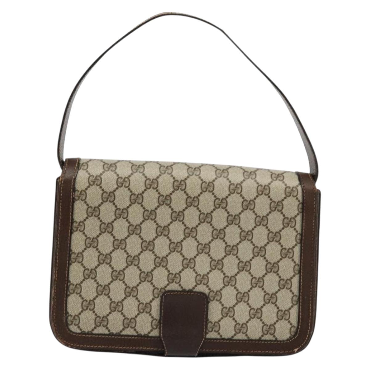 GUCCI GG Supreme Shoulder Bag PVC Beige Gold Auth 177691