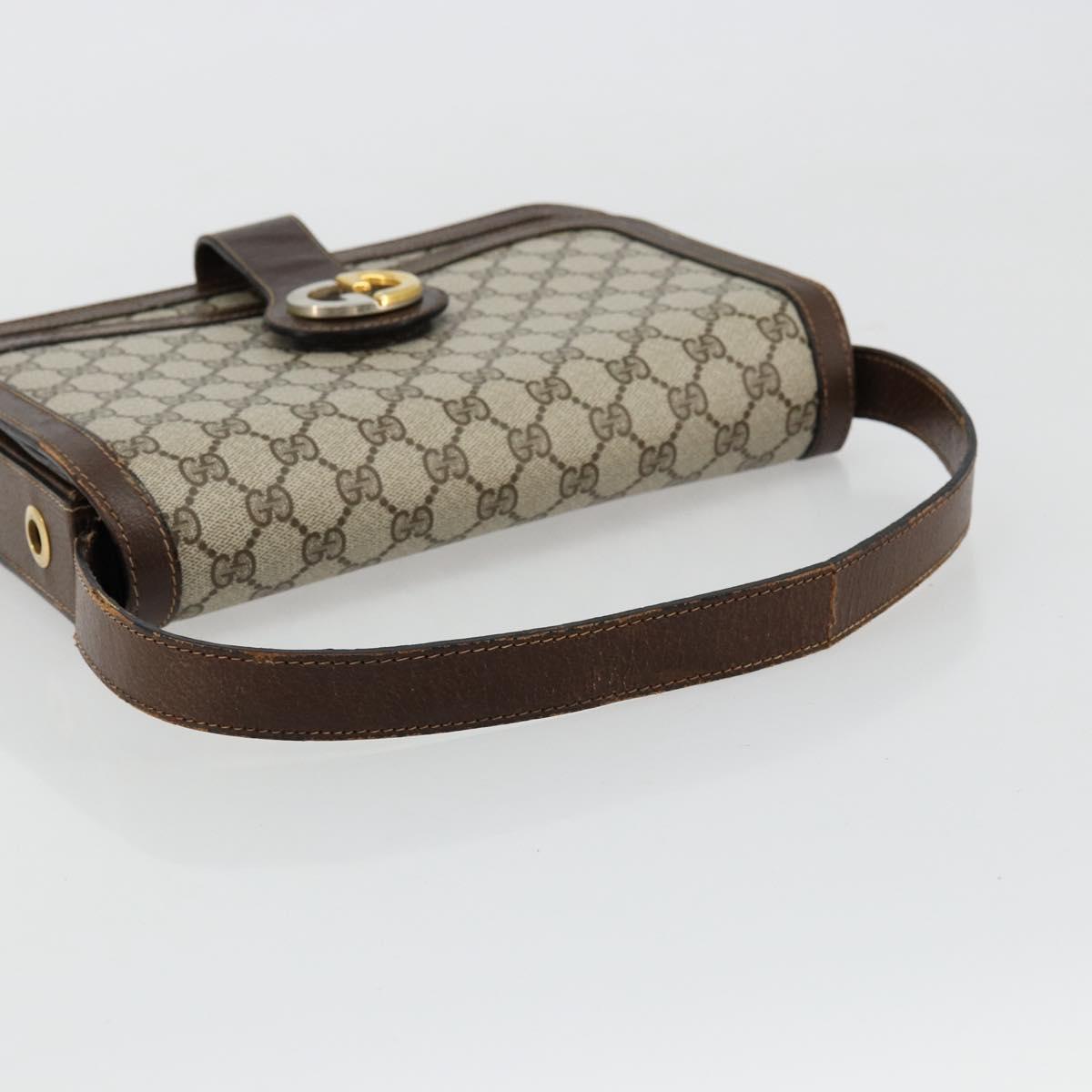 GUCCI GG Supreme Shoulder Bag PVC Beige Gold Auth 177691
