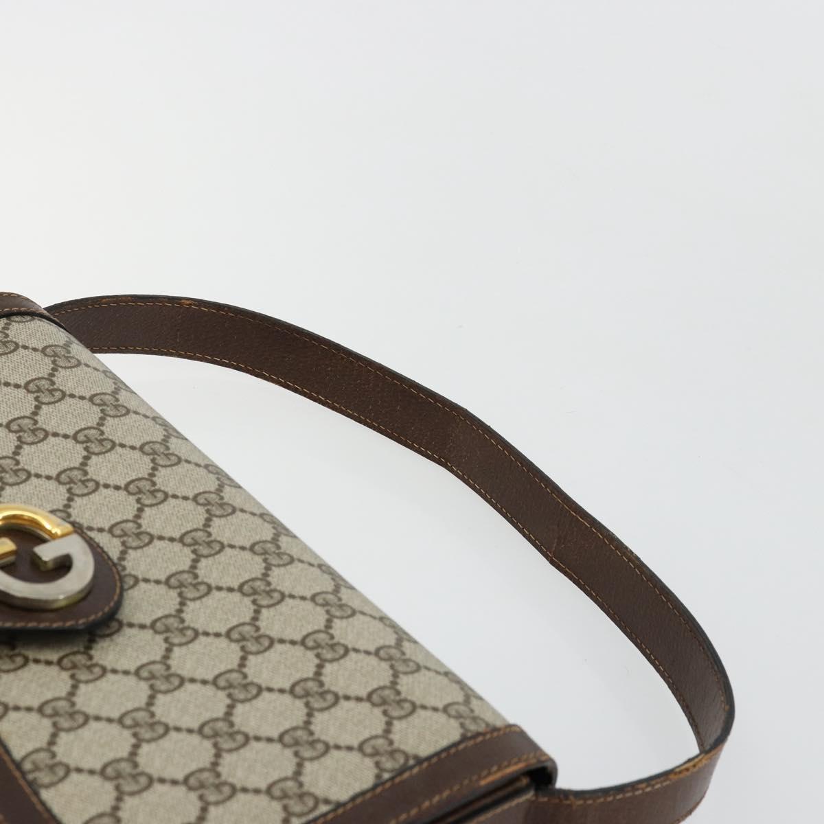 GUCCI GG Supreme Shoulder Bag PVC Beige Gold Auth 177691