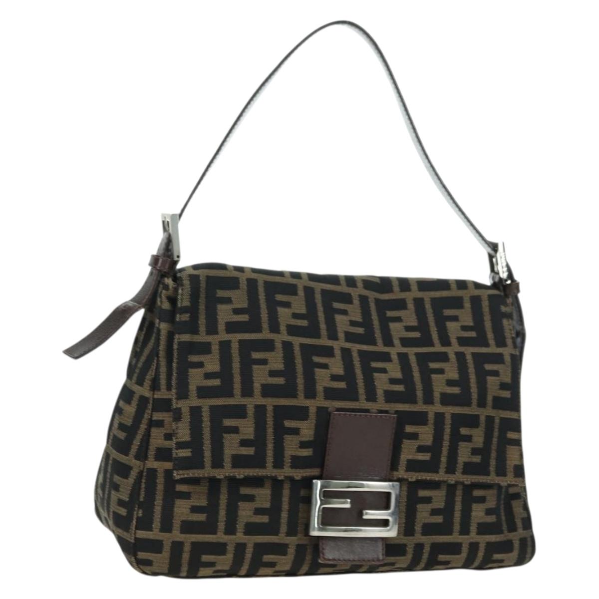 FENDI Zucca Canvas Mamma Baguette Shoulder Bag Brown Black Auth 177694SAV