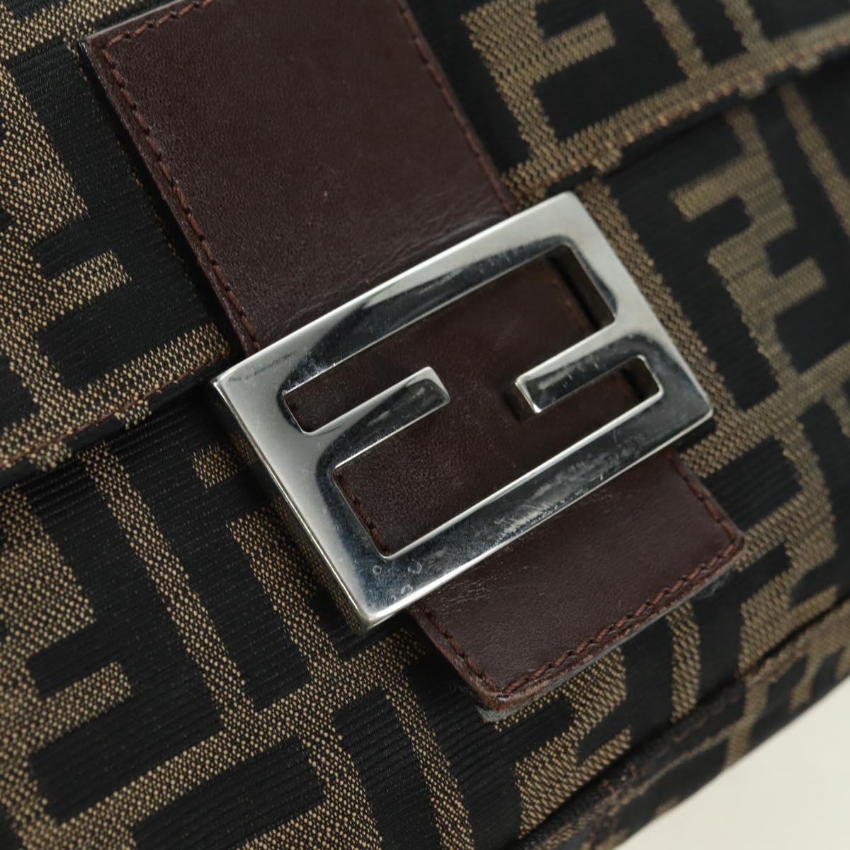 FENDI Zucca Canvas Mamma Baguette Shoulder Bag Brown Black Auth 177694SAV