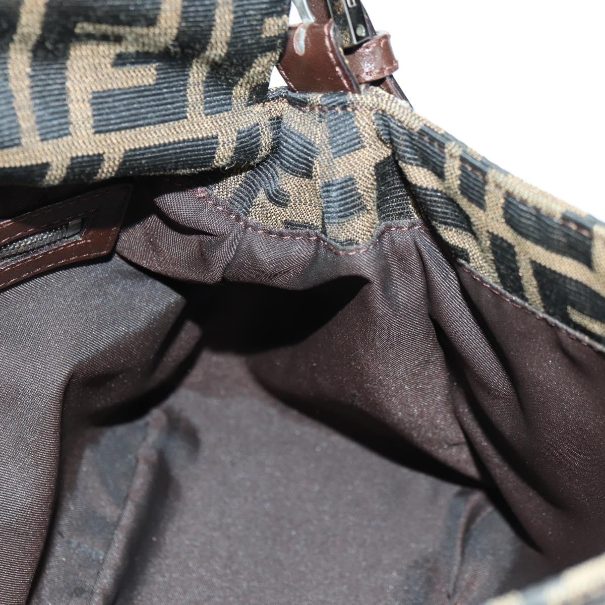 FENDI Zucca Canvas Mamma Baguette Shoulder Bag Brown Black Auth 177694SAV