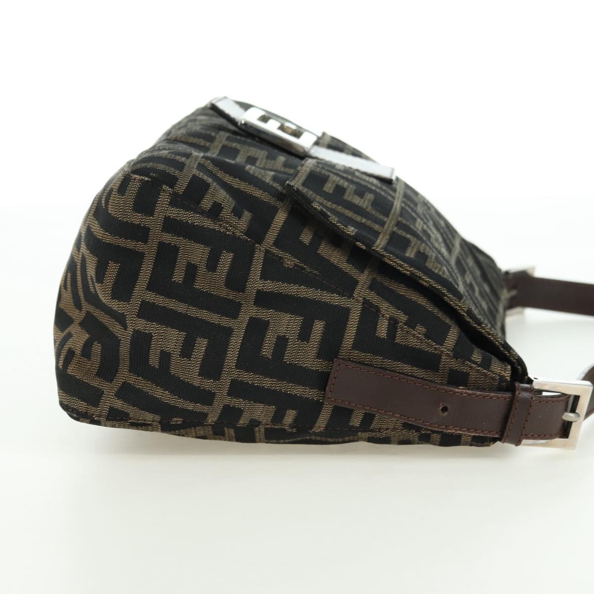 FENDI Zucca Canvas Mamma Baguette Shoulder Bag Brown Black Auth 177694SAV