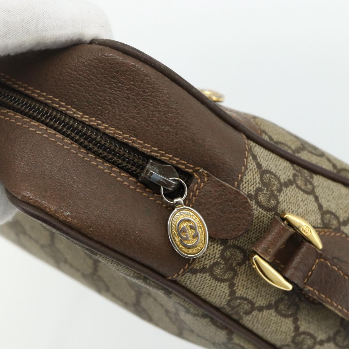 GUCCI GG Supreme Web Sherry Line Shoulder Bag PVC Beige Gold Auth 177704