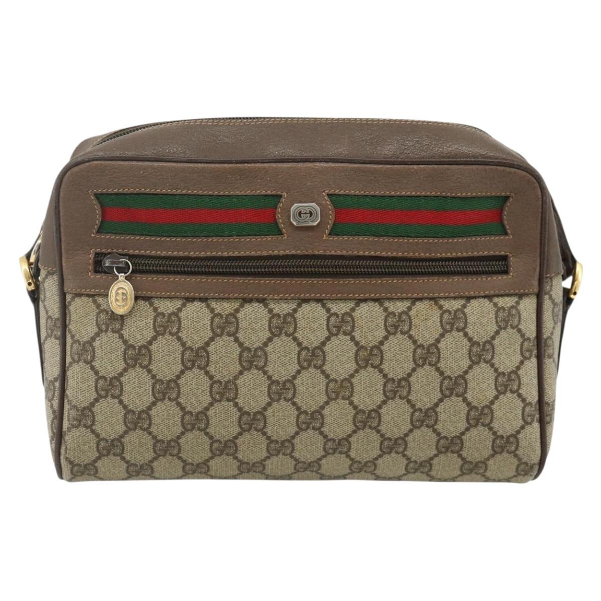 GUCCI GG Supreme Web Sherry Line Shoulder Bag PVC Beige Gold Auth 177704