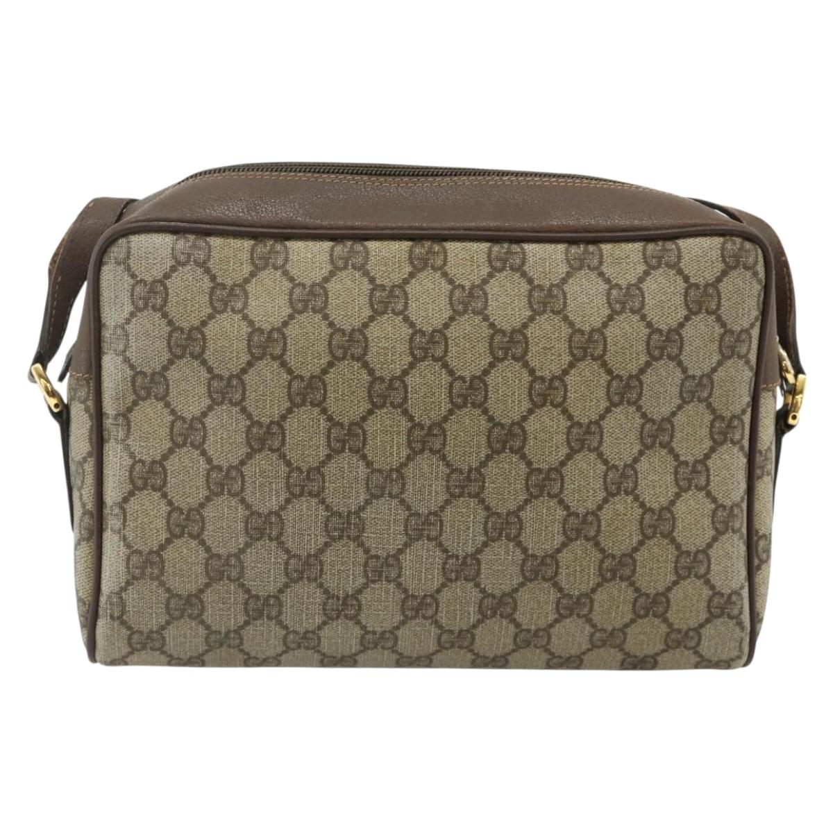 GUCCI GG Supreme Web Sherry Line Shoulder Bag PVC Beige Gold Auth 177704