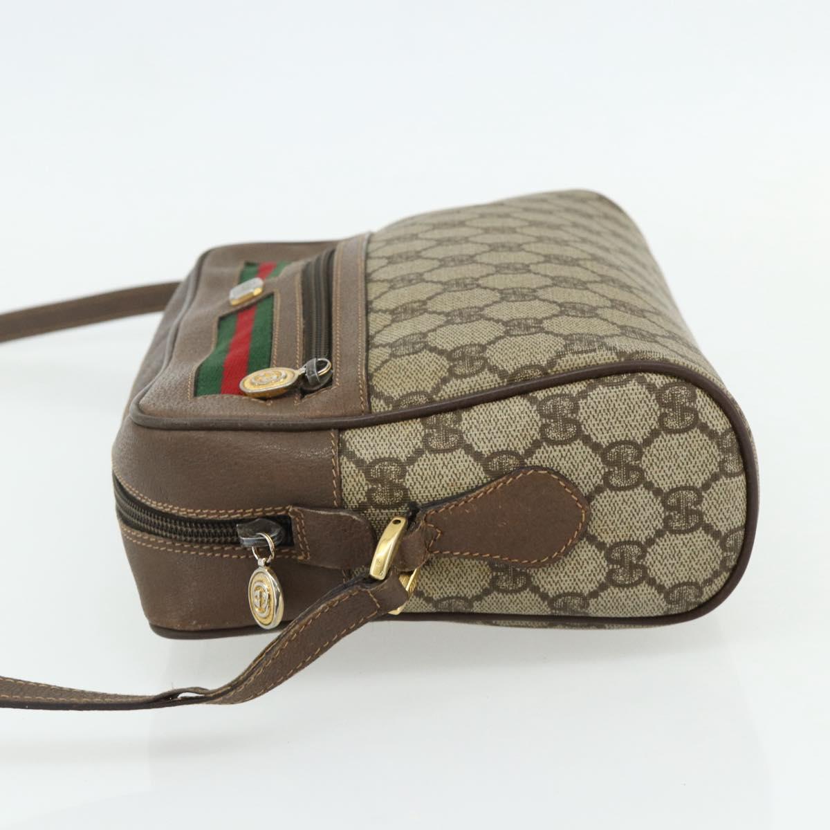 GUCCI GG Supreme Web Sherry Line Shoulder Bag PVC Beige Gold Auth 177704