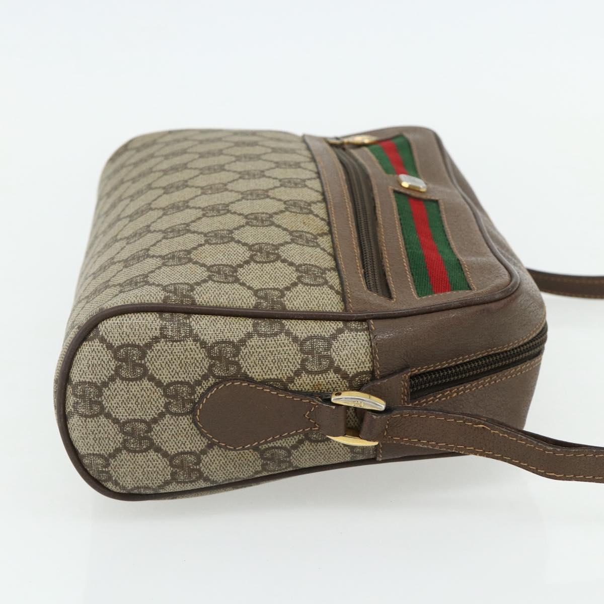GUCCI GG Supreme Web Sherry Line Shoulder Bag PVC Beige Gold Auth 177704