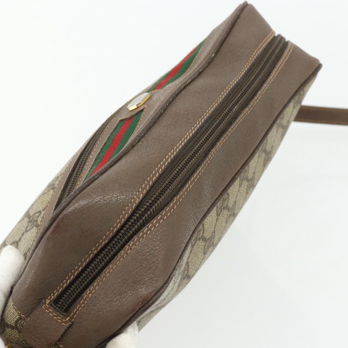 GUCCI GG Supreme Web Sherry Line Shoulder Bag PVC Beige Gold Auth 177704
