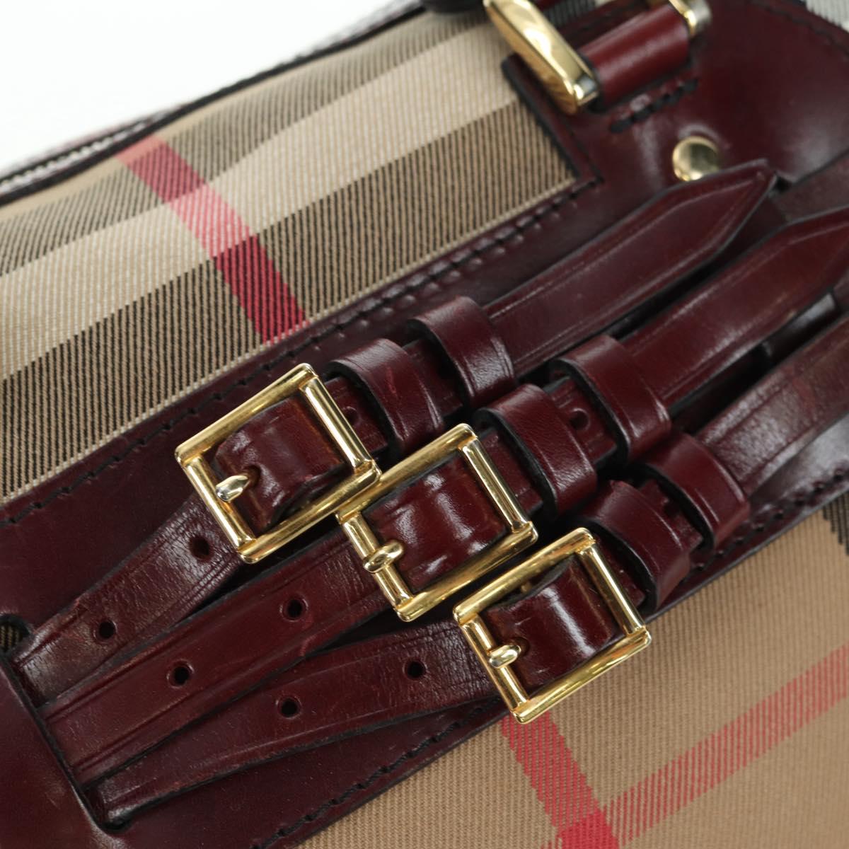 BURBERRY Nova Check Boston Bag Canvas 2way Beige Gold Auth 177707V