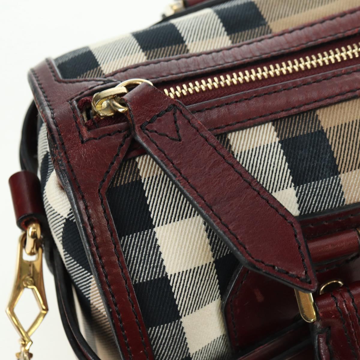 BURBERRY Nova Check Boston Bag Canvas 2way Beige Gold Auth 177707V