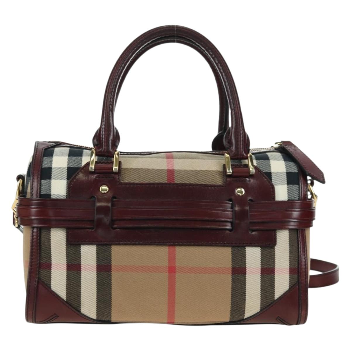 BURBERRY Nova Check Boston Bag Canvas 2way Beige Gold Auth 177707V
